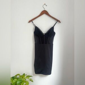 Garage Black Lace Slip Dress with Sheer Bodice